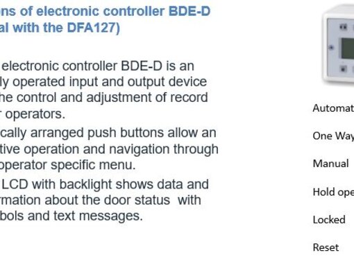 Functions of the BDE-D Electronic Controller